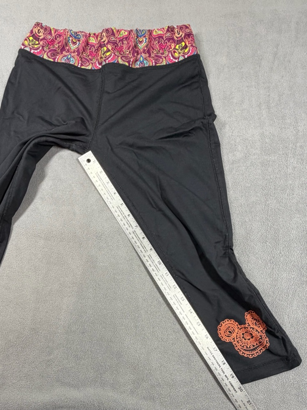 Disney Parks Black Capri Leggings with Pink Purple Mickey Patterned Waistband - Picture 4 of 10